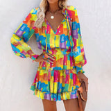 Luna Printed Patchwork Puff Sleeve Waist Dress