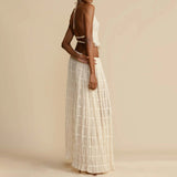Luna Cropped Halter Top and Pleated Long Skirt