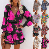 Luna Printed Patchwork Puff Sleeve Waist Dress