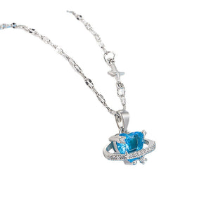 Luna Ice Blue Rhinestone Heart Necklace