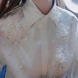 Luna Women's White Luxury Pearls Beaded Sequined Stitch Blouse