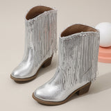 Luna Runway Western Fringe Chunky Heel Ankle Boots
