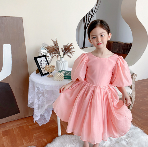 Luna Pink Bubble Sleeve Kids Dress