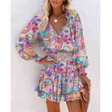 Luna Printed Patchwork Puff Sleeve Waist Dress