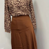 Luna Women's Deep V Leopard Print Brown Top Skirt Set