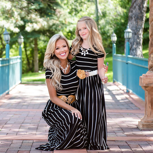 Luna Mom and Daughter A-Line Long Striped Dress