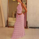 Luna Cropped Halter Top and Pleated Long Skirt