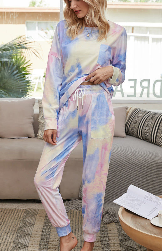 Luna Cozy Tie-Dye Long Sleeve Round Neck Pajama Set for Women