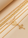 Luna Multi-Layered Cross Heart Letter Pendant Necklace