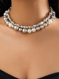 Luna Round Collarbone Chain Geometric Beaded Necklace