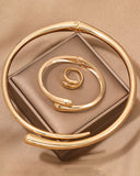 Luna Geometric Ring Necklace Bracelet Three-Piece Set