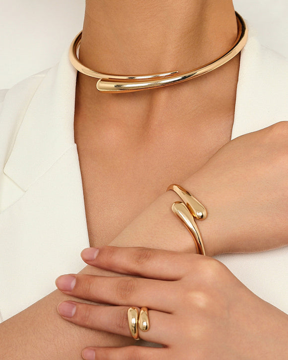 Luna Geometric Ring Necklace Bracelet Three-Piece Set