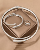 Luna Geometric Ring Necklace Bracelet Three-Piece Set