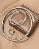Luna Geometric Ring Necklace Bracelet Three-Piece Set