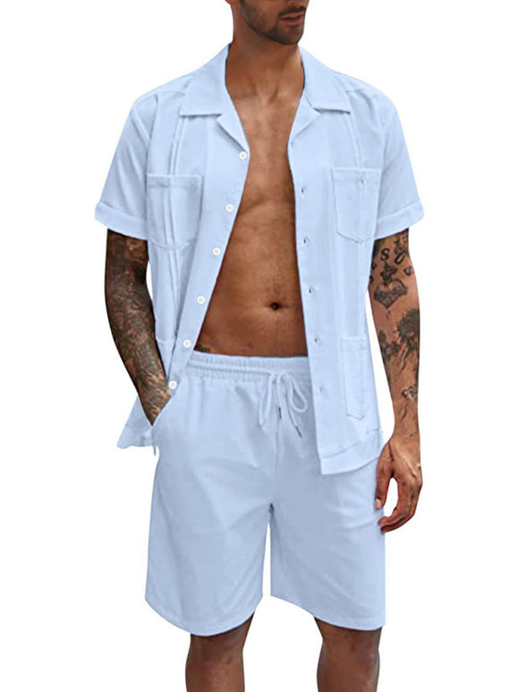 Luna Sports Short Sleeve Shorts Linen Men's Shirt Set