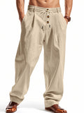 Men's light khaki breathable linen loose casual trousers