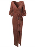 Luna V Neck Wrap Long Dress