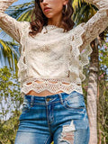 Sexy hollow lace long-sleeved fresh and sweet beauty top