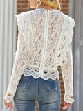 Sexy hollow lace long-sleeved fresh and sweet beauty top