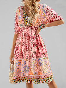 Luna Boho Floral Print Casual Midi Dress