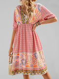 Luna Boho Floral Print Casual Midi Dress