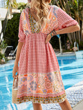 Luna Boho Floral Print Casual Midi Dress