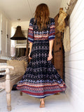 Luna Bohemian Single Breasted Printed Long Dress