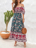 Luna Boho Vacation Off-Shoulder Floral Midi Dress