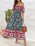 Luna Boho Vacation Off-Shoulder Floral Midi Dress