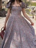 Luna Floral Square Neck Puff Sleeves Dress