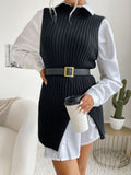 Women's Slit Solid Color Mid-Length Vest Sweater