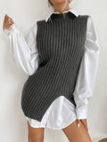 Women's Slit Solid Color Mid-Length Vest Sweater