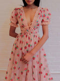 Luna French Strawberry Maxi Mesh Dress