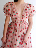 Luna French Strawberry Maxi Mesh Dress