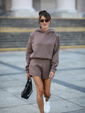 Luna Solid Colour Long-sleeved Sweatshirt and Shorts Set