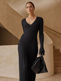 Women's long bell sleeve slim fit knitted dress