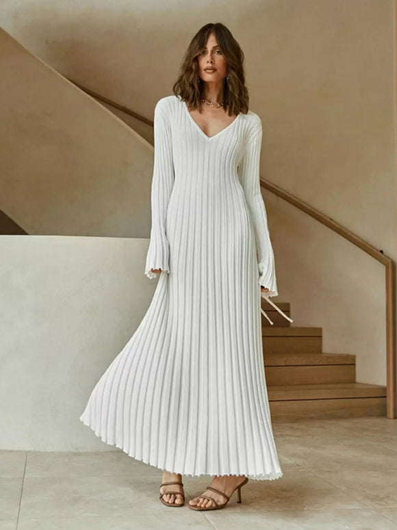 Luna Women's Long Bell Sleeve Slim Fit Knitted Dress