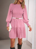 Women's pleated solid color long-sleeved dress