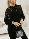 Women's new solid color lace patchwork shirt