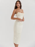 Solid Color Sexy Sleeveless Off-Shoulder Pearl Fishbone Slit Dress Skirt Women's Dress