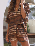 New casual holiday short-sleeved cardigan + shorts printed home two-piece set