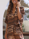 New casual holiday short-sleeved cardigan + shorts printed home two-piece set