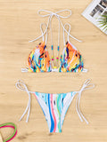 Luna Drawstring Beaded Lace Printed Split Triangle Bikini