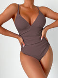 Luna Solid Colour Deep V One-Piece Swimsuit