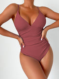 Luna Solid Colour Deep V One-Piece Swimsuit