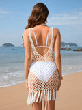 New camisole sexy beach cover-up solid color hand hook tassel cover-up