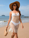 New camisole sexy beach cover-up solid color hand hook tassel cover-up