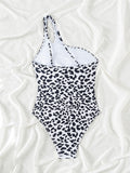 Luna Slanted Shoulder Leopard Print One-piece Swimwear