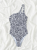 Luna Slanted Shoulder Leopard Print One-piece Swimwear