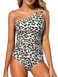 Luna Slanted Shoulder Leopard Print One-piece Swimwear